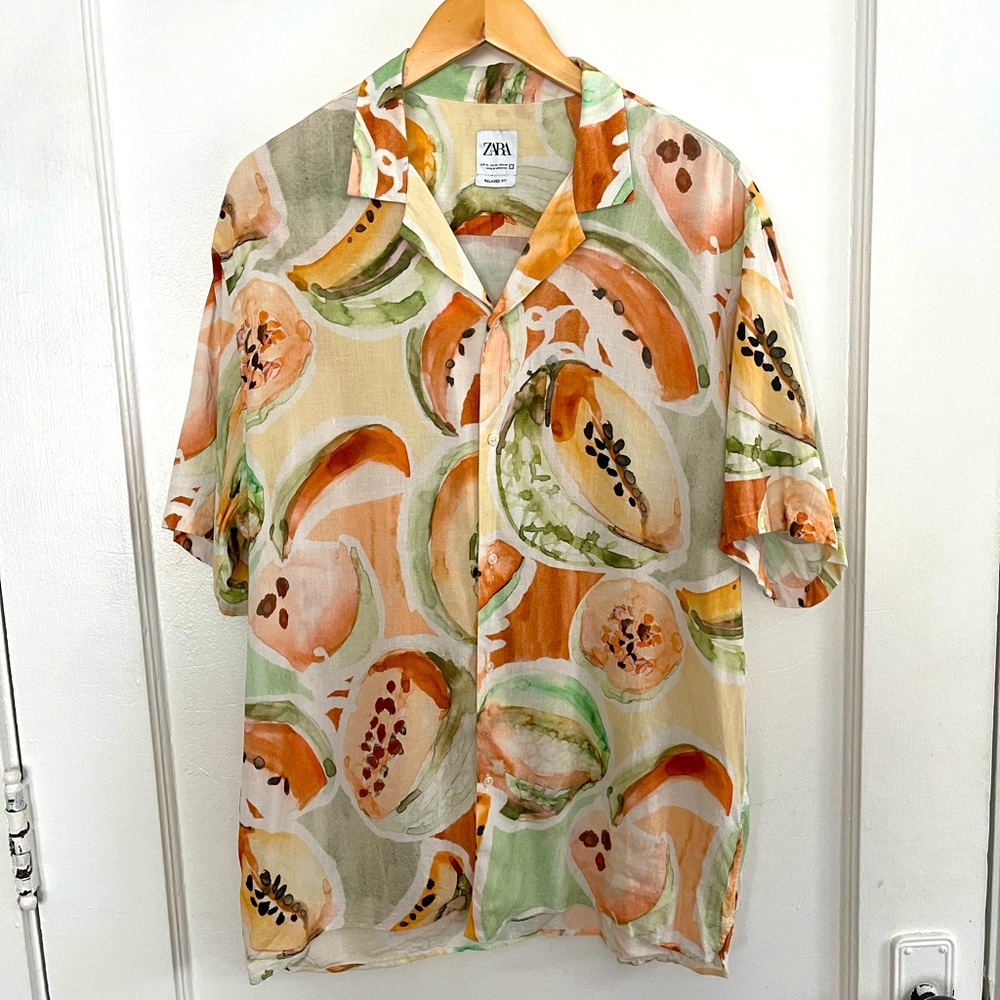 Zara XL floral short sleeve button up shirt